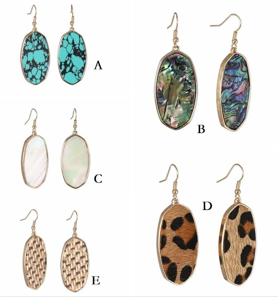 Leopard print Abalone Shell Turquoise Charms Geometric Hexagon Earrings Charm Dangle Earring Jewelry For Women