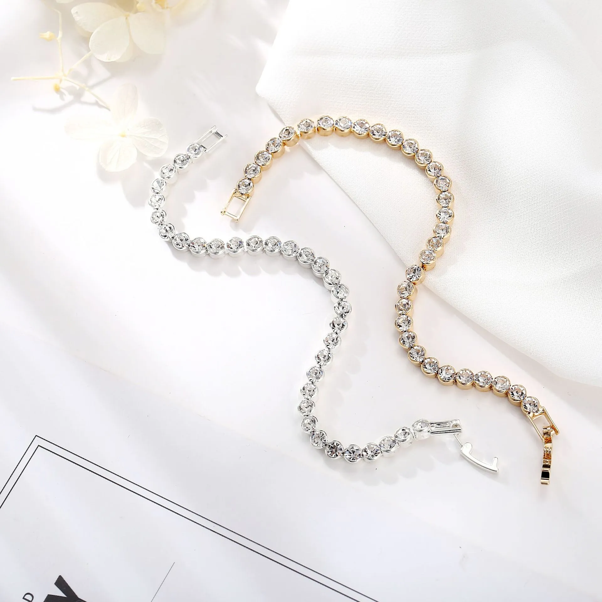 Hip Hop Bling Iced Out Cubic Zirconia Bracelet Tennis Chain Bracelets Women Men 1 Row CZ Link Chain Jewelry Gold Silver Black