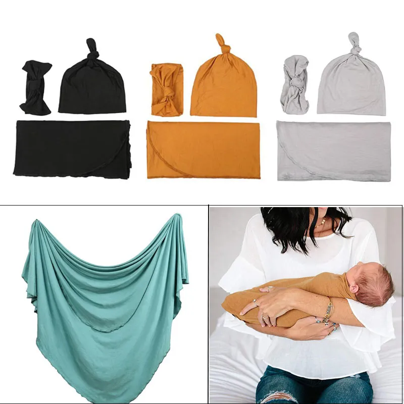 3 Pcs/set Maternal and Child Supplies Baby Swaddle Newborn Wrap Cap Headband Photography Photo Props Blanket Hat