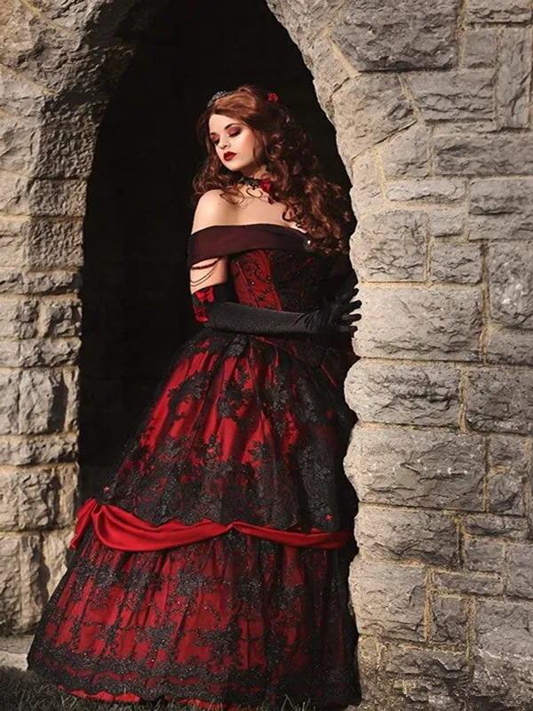 Black Red Corset Back Victorian Wedding Dress 2024 Halloween Bridal From Queenshoebox 178.17 DHgate.Com