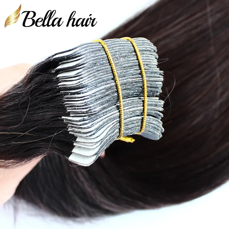 Bellahair PU tape In Hair Extensions Glue Skin Weft Brazilian Human Virgin Hair Natural Color 50g/set,40pcs/set,2.5g/piece