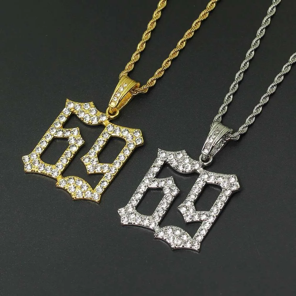 hip hop numéro 69 diamants pendentif colliers pour hommes or argent alliage strass luxe 6ix9ine collier chaîne cubaine mode je282f