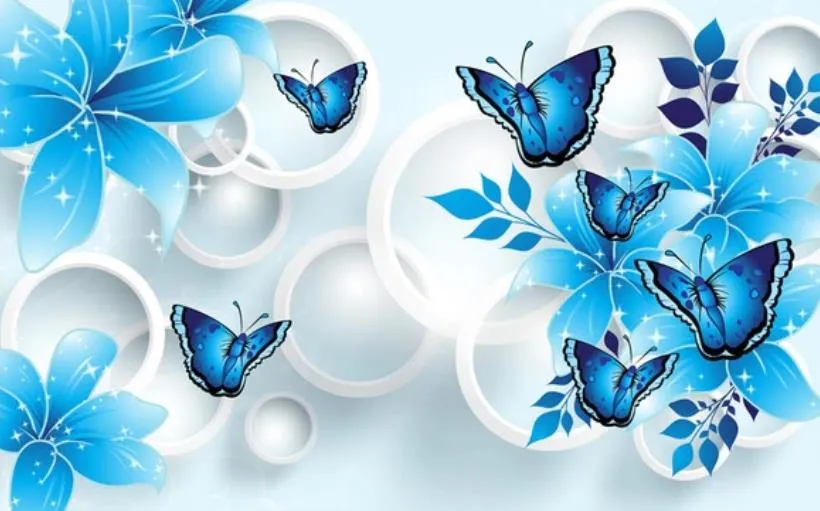 Wallpaper voor muren 3 D voor woonkamer Muurschildering 3D Wallpaper 3D Muurdocumenten voor TV Achtergrond Blauwe Lelie Butterfly 3D TV achtergrond Muur