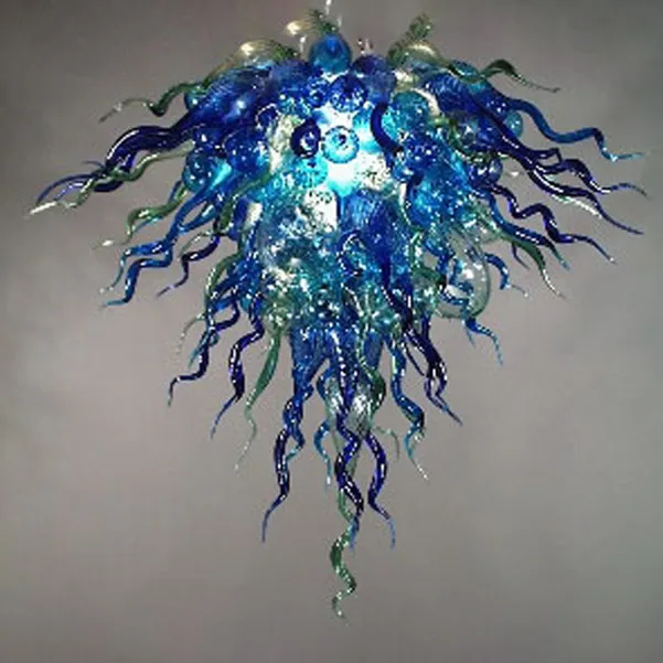 Lampen geblazen glazen kroonluchters koop blauw en groen kleur kunst decor ketting hanger 60cm hoogte handgeblazen kroonluchter lamp voor woonkamer