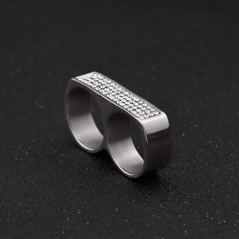 Мужское кольцо с двойным пальцем мода хип -хоп ювелирные изделия высококачественные льты из нержавеющей стали Золотые кольца5406420