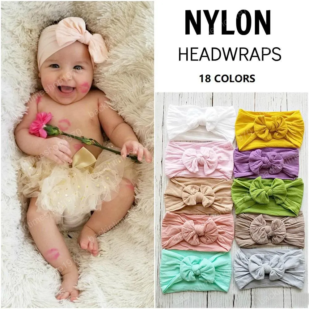Nette billige Haarschleife Baby Mädchen Stirnband Kleinkind Super weiche Nylon Headwraps handgemachte Knoten Stirnbänder Fotografie liefert