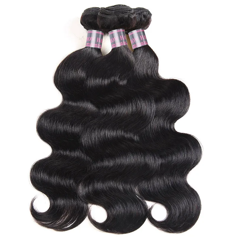 ishow人間の髪の束3本のブラジルの体波よこちweave wholesaleペルーのマレーシアの伸縮性がある女性すべての年齢の黒い黒