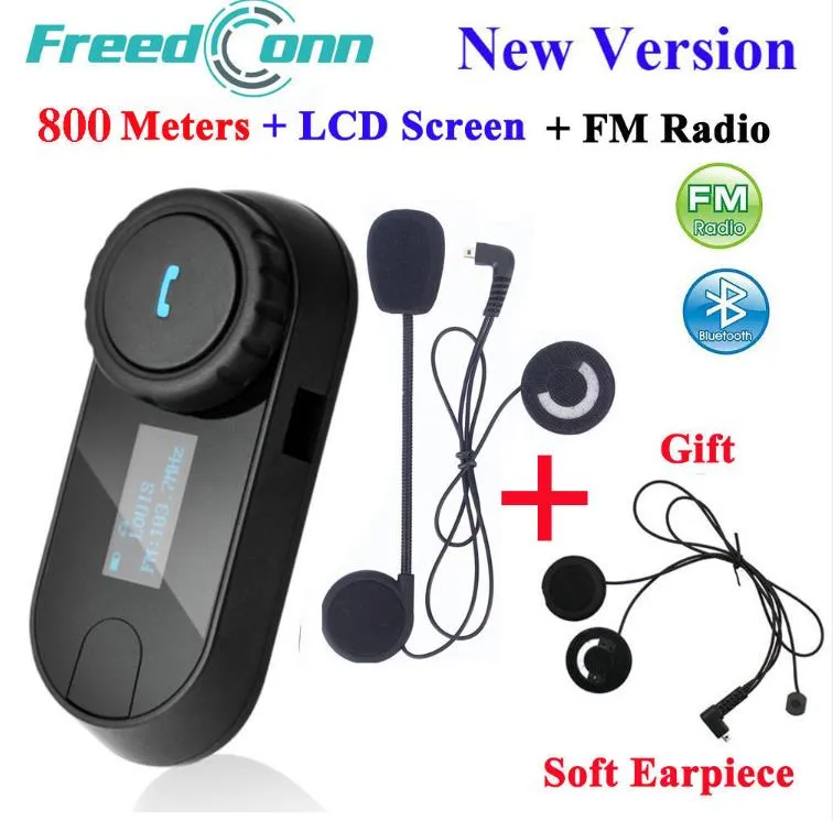 FreedConn TCOM-SC Bluetooth Interfono Moto Auricolare Interfono Casco Schermo LCD con Radio FM + Auricolare Morbido
