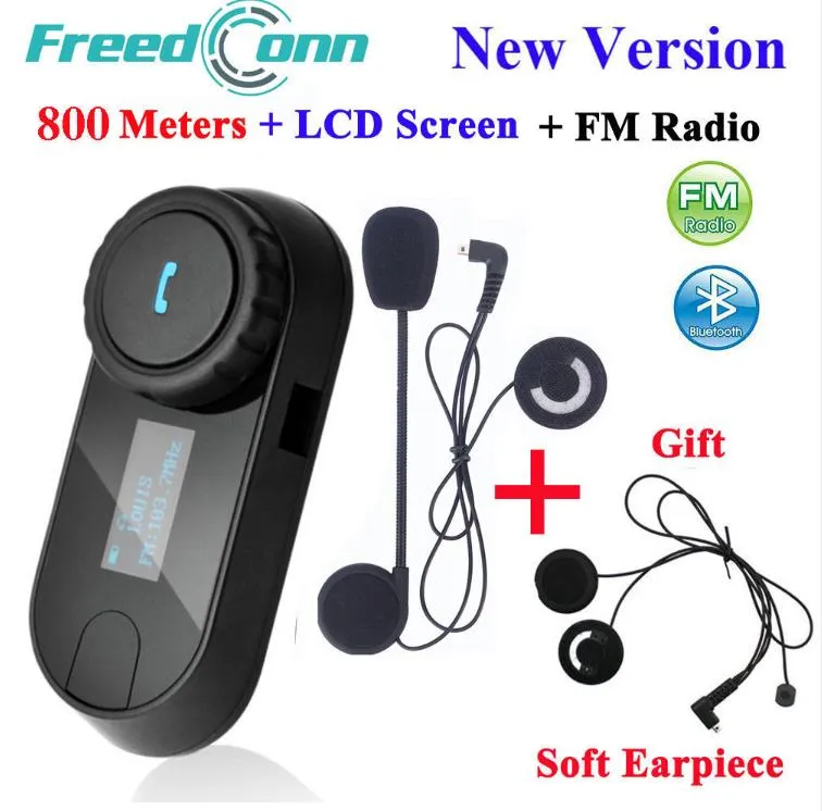 FreedConn TCOM SC Bluetooth Motorcycle Interphone Headset Helmet Intercom LCD Screen with FM Radio Soft Earpiece