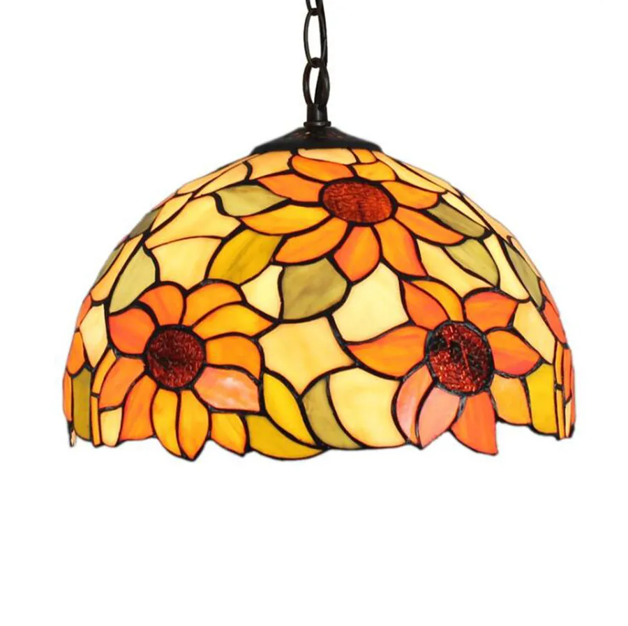 European Mediterranean Sunflower pendant lamp Tiffany stained glass light living room bedroom Hallway Balcony Hanging Lighting