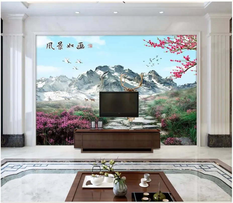 3D foto behang custom 3d muur muurschilderingen behang nieuwe Chinese stijl kleine verse tuin landschap tv achtergrond wanddecoratie schilderij