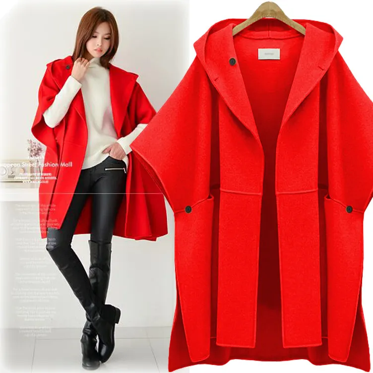 Winter Women Hooded Cloak Cape Coat Loose Long Sleeve Poncho