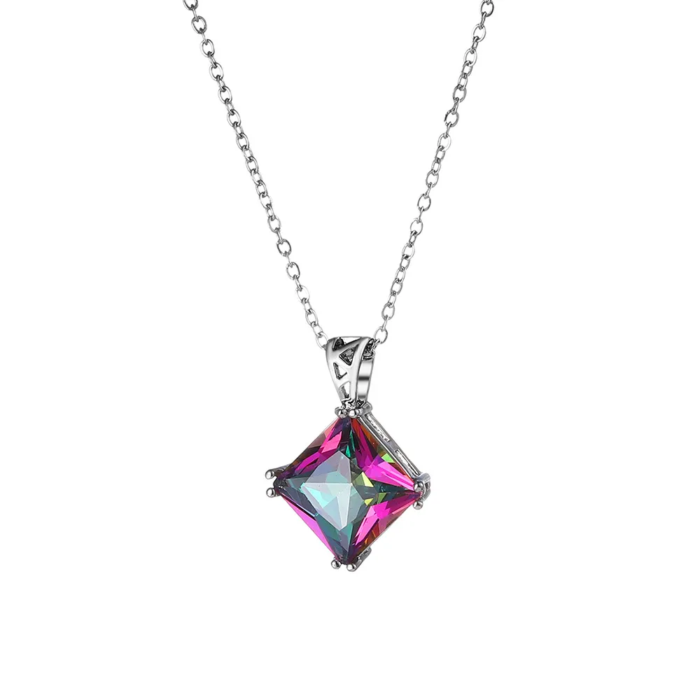 10 Stück Luckyshine Excellent Shine Square Multi-Color Mystic Topaz Zirkonia Edelsteine Silber Anhänger Halsketten für Urlaub Hochzeit Party