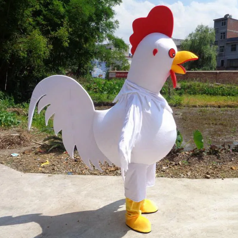 2019 fábrica quente mais bonito branco vermelho preto amarelo frango mascote traje dos desenhos animados fantasia festa de aniversário baile de máscaras