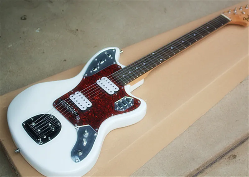 Partihandel Vit elektrisk gitarr med H-H-pickup, röd sköldpadda Pickguard, Rosewood Fingerboard, Chrome Hardwares, kan vara csutomized.