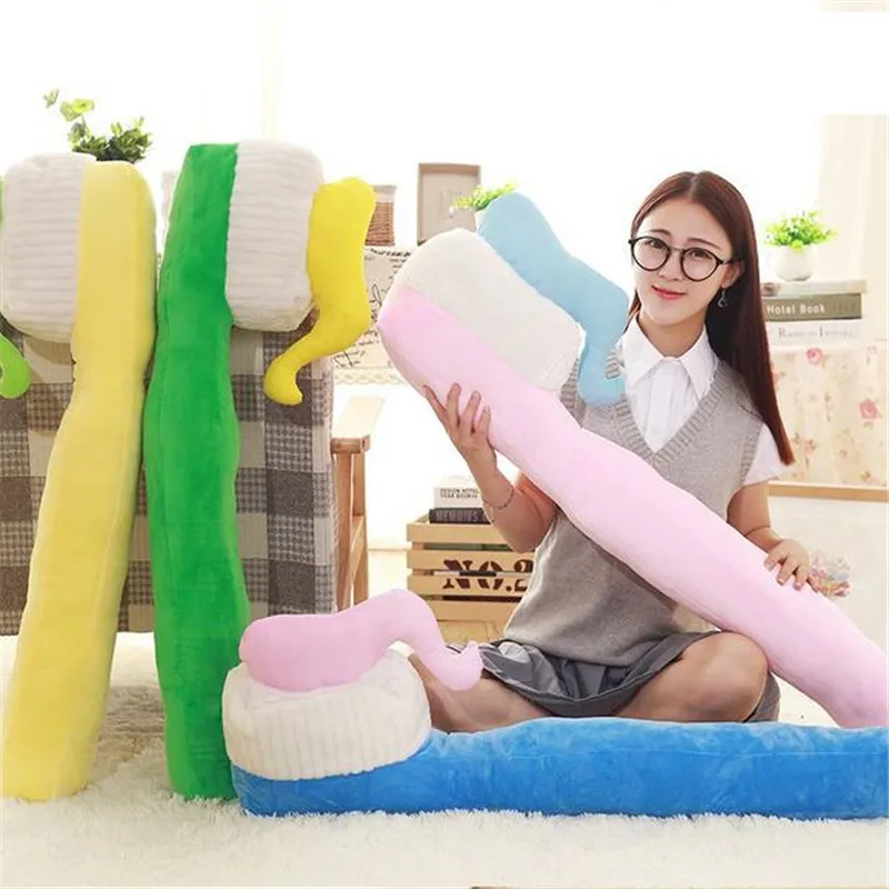 90CM One Piece Creative Toothbrush Pillow Soft PP Cotton Stuffed Sleeping Pillows Plush Toy Sofa Decoration Office Cushions 4 Colors