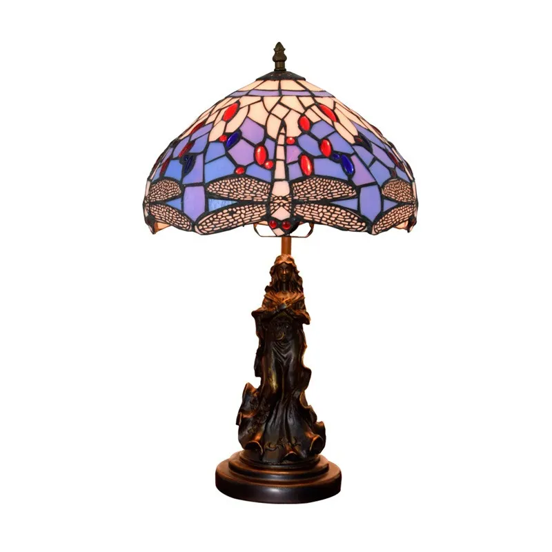 Tiffany Stained Glass Table Lampor Bar Hotell Hall Rumsbordslampa Online Tryckknapp Switch Vacker Angel Base LightStF048