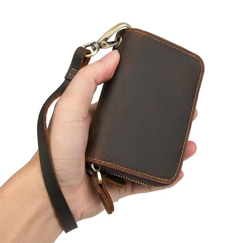 Porte-monnaie pour hommes KGenuine Leatherey Holders Vintage Change Purses Women Wallet Men's Pocket Coin Purse Brown Zipper Coin Purse Credit Card Holder