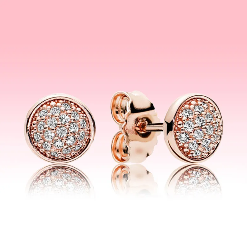 luxury designer Rose gold plated Earrings CZ Pave Stud Earring with Original box for Pandora 925 Silver earring for Women Mens