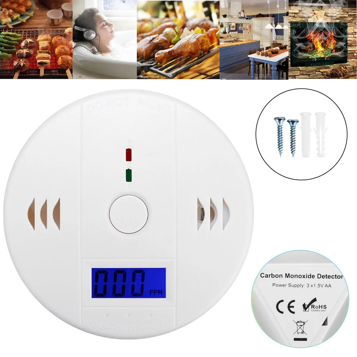 Alarme LCD CO carbono Tester Detector Poisoning Monitor de Alarme Aviso Monóxido Cocina