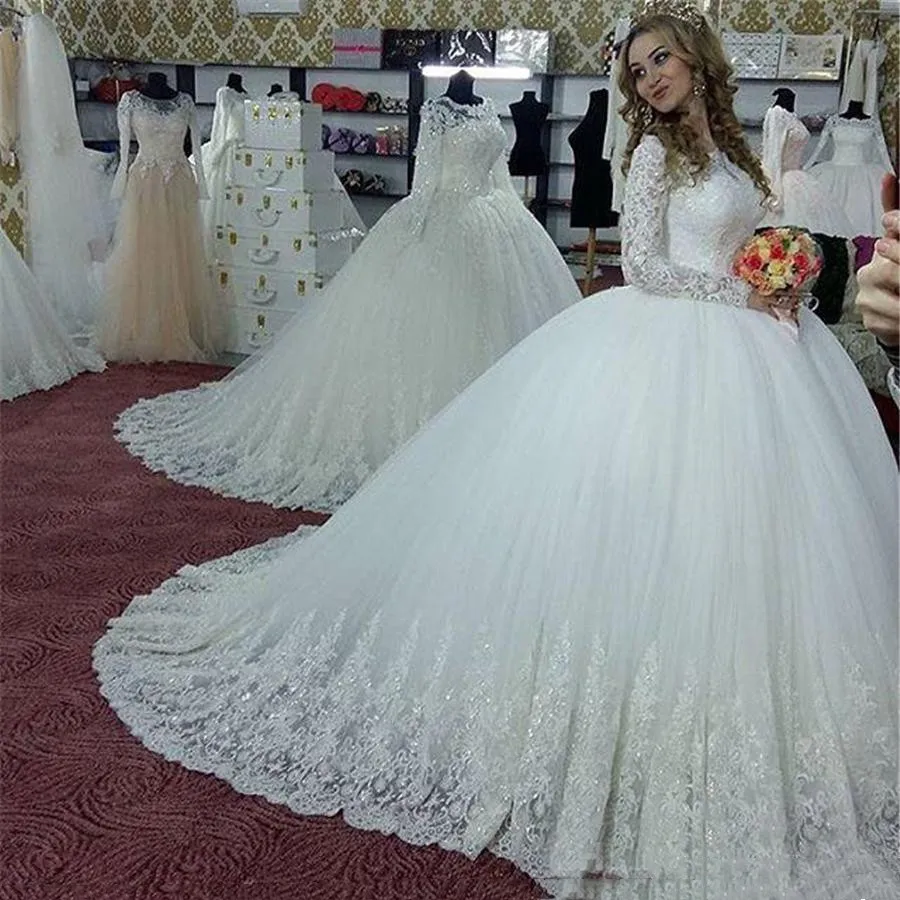 2020 Vintage Long Sleeves Arabic High Neck Wedding Dresses with Appliques Beads Long Bridal Ball Gown Wedding Dresses Vestidos de novia