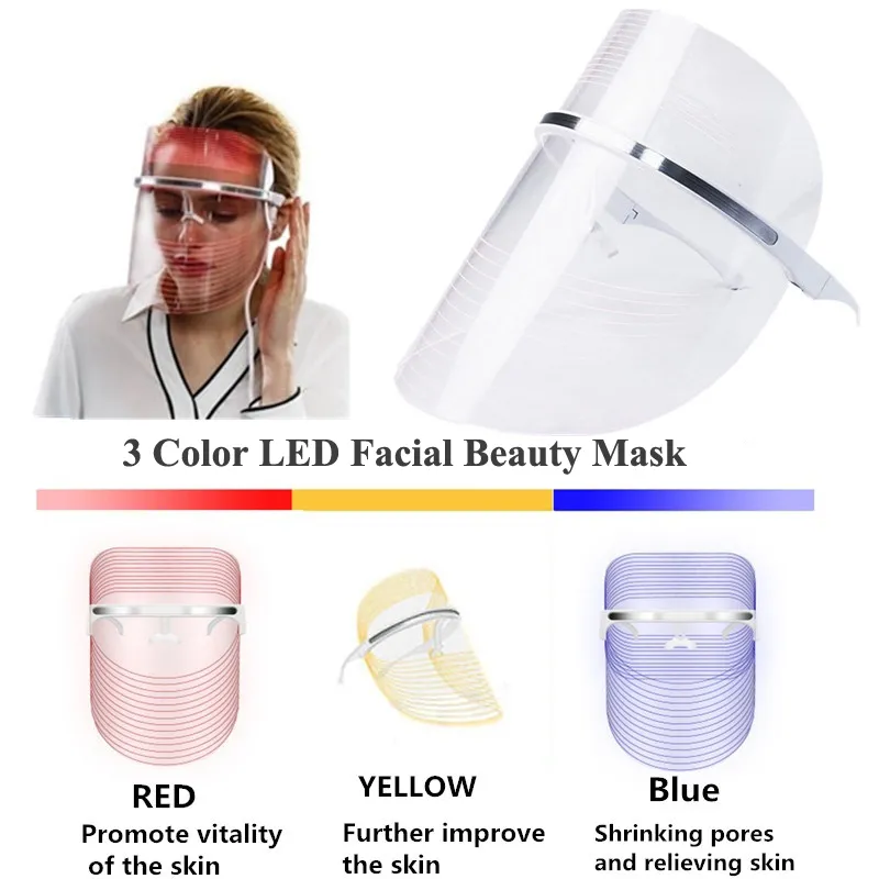 Yüz Maskesi Cilt Gençleştirme LED Işık Terapi yaşlanma karşıtı akne Güzellik makinesinde Foton 3 Renkler