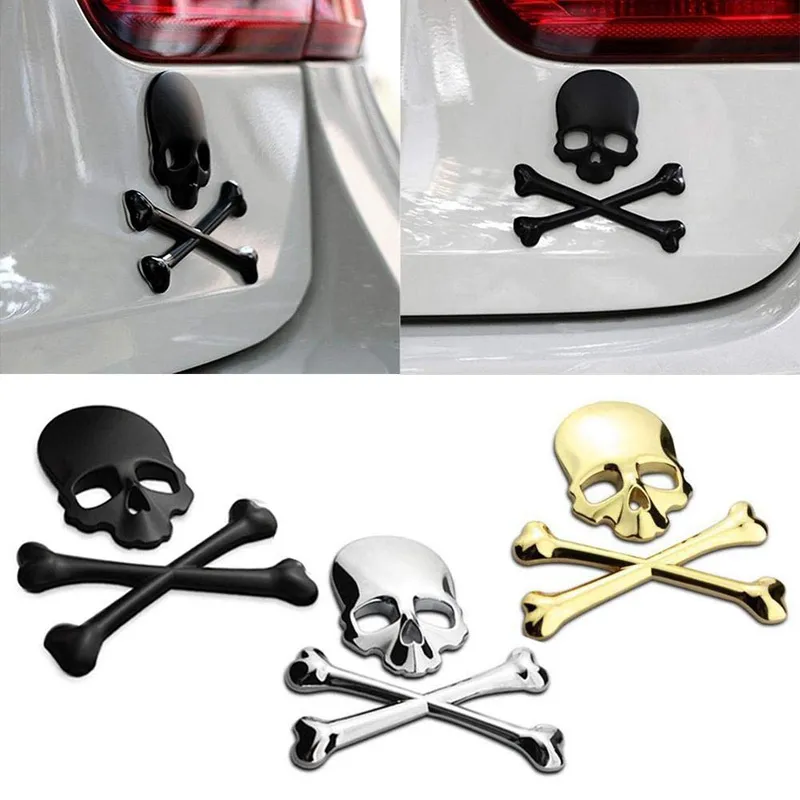 2 pièces 3D Metal Skull Autocollant de Voiture,3D Tête Mort