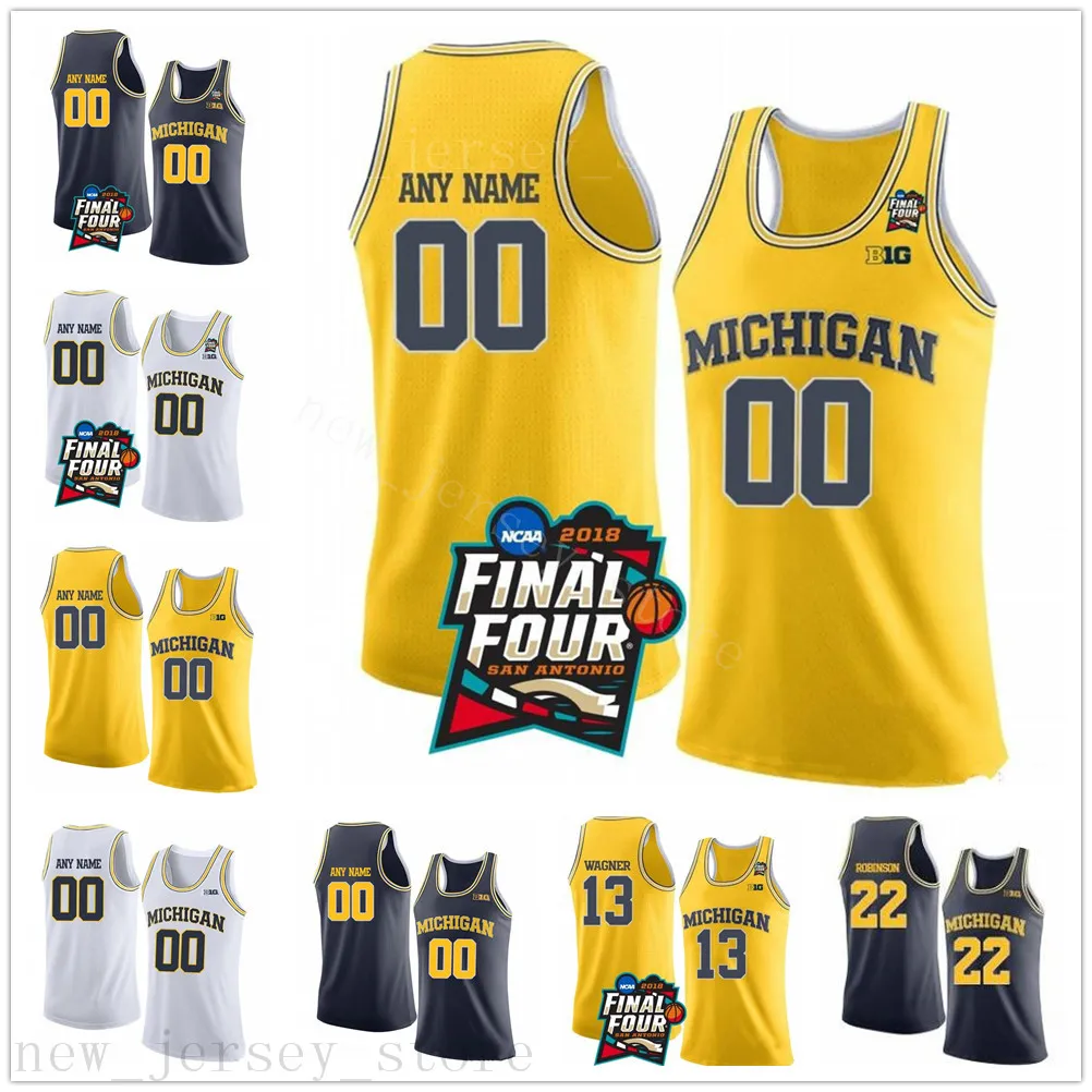 Custom NCAA Michigan Wolverines 13 Moritz Wagner 1 Charles Matthews 22 Duncan Robinson 스티치 파이널 4 대학 농구 저지