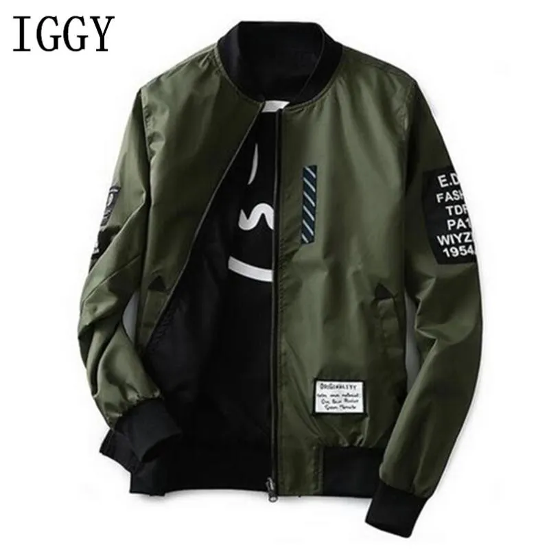 IGGY Bomber Jacket Men Pilot with Patches Green Both Side Wear Thin Pilot Bomber Jacket Men Wind Breaker 4XL 5XL