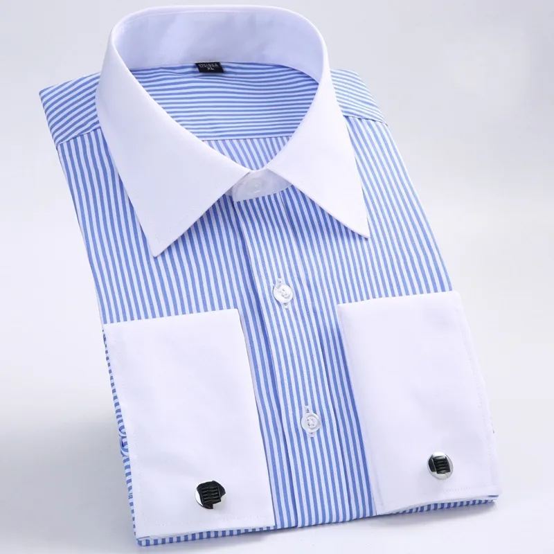 Neue Stil Baumwolle Weiß Männer Hochzeit/Abschlussball/Abendessen Bräutigam Hemden Tragen Bräutigam Mann Hemd Klassisch Gestreifte Männer kleid Shirts