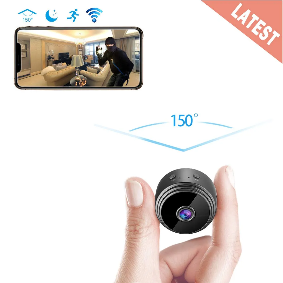 Mini caméra espion sans fil cachée pour la sécurité domestique 1080 HD  grand angle sans fil