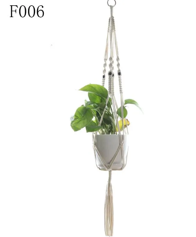 Cabides para plantas em macramê ao ar livre para pendurar na parede para pendurar na parede, cesta de rede, suporte para vaso de flores, decoração de casa vintage, branco 105 cm