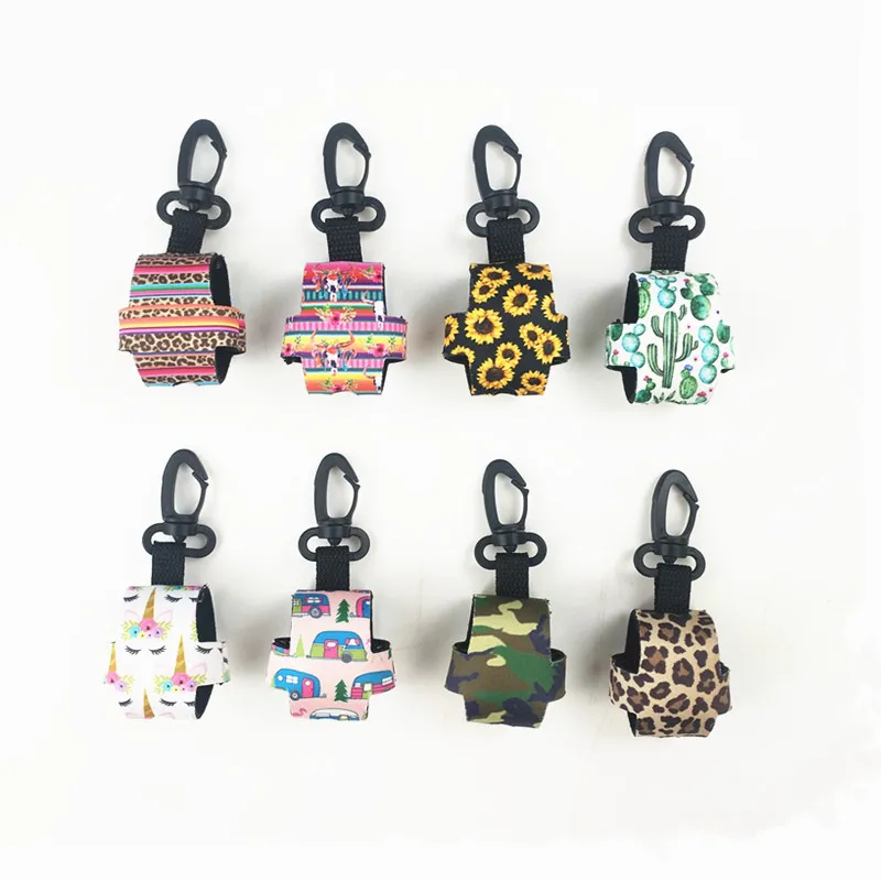 Neoprenkåpa för 30 ml Hand Sanitizer Bottle Sleeve med Clip-on Key Chain Soft Printed Neopren Hand Sanitizer Gel Holder