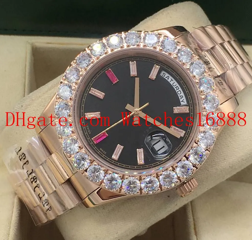 Top Quality Day-Date II President 218238 18K Y Gold Fact Ruby & Diamond Dial Automatic Movement Mens Wrist Watch Watches