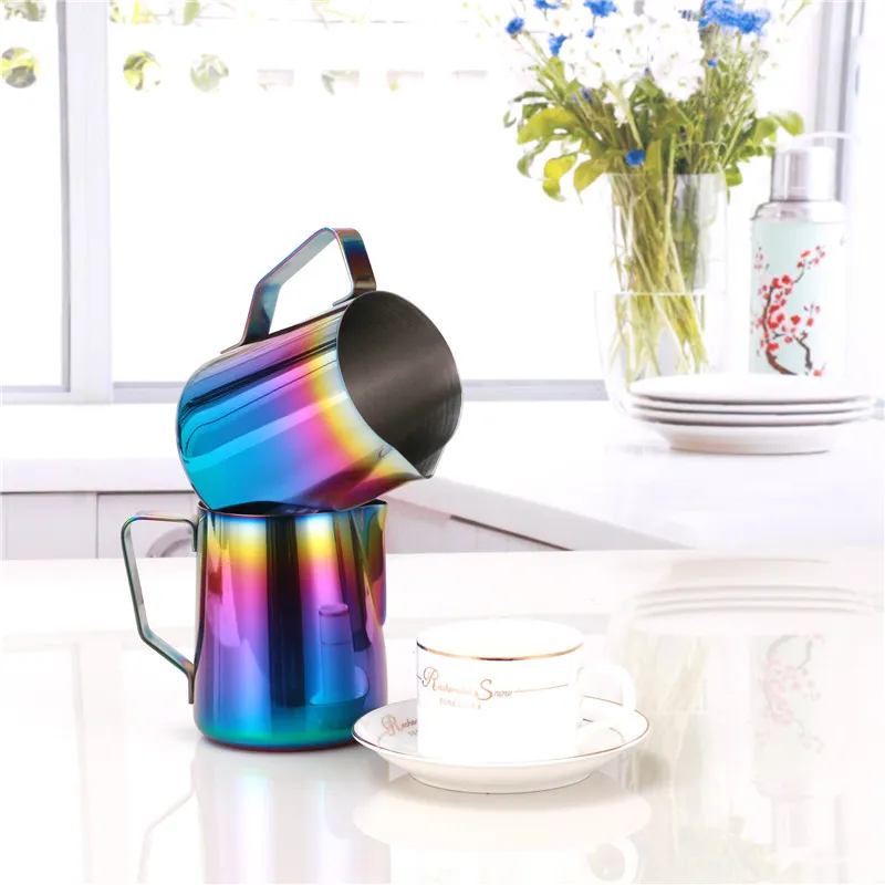 Stainless Steel Coffee Pot Colorful Pull Flower Coffee Pitcher Milk Water Pots Kettles Teapot Cup Mug Drinkware 350ml 600ml