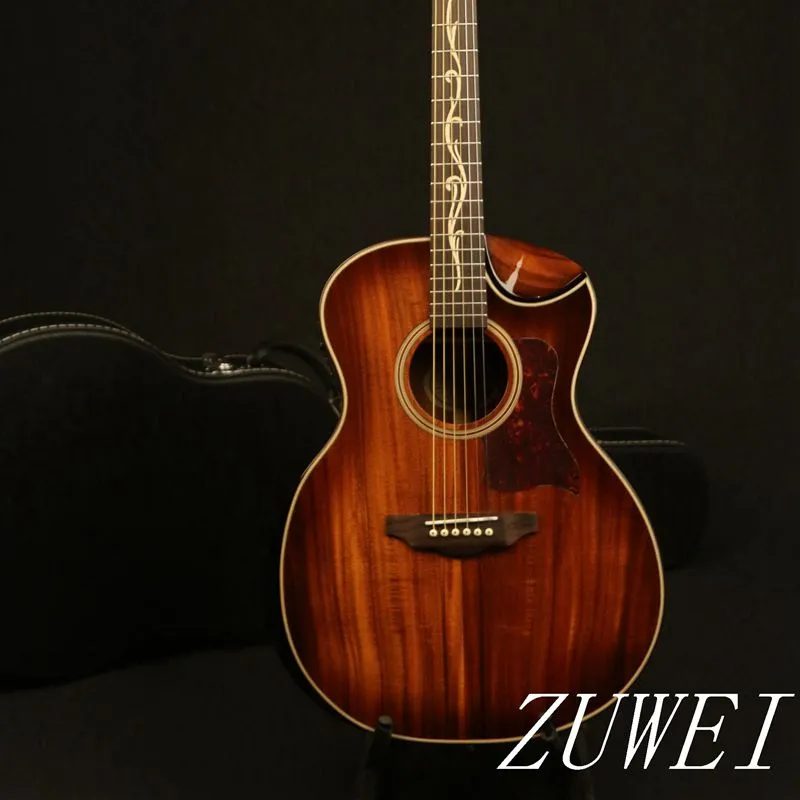 New Arrival 40in Zuwei Hardmade Acoustic Guitar Koa Top&Back Bone Nut