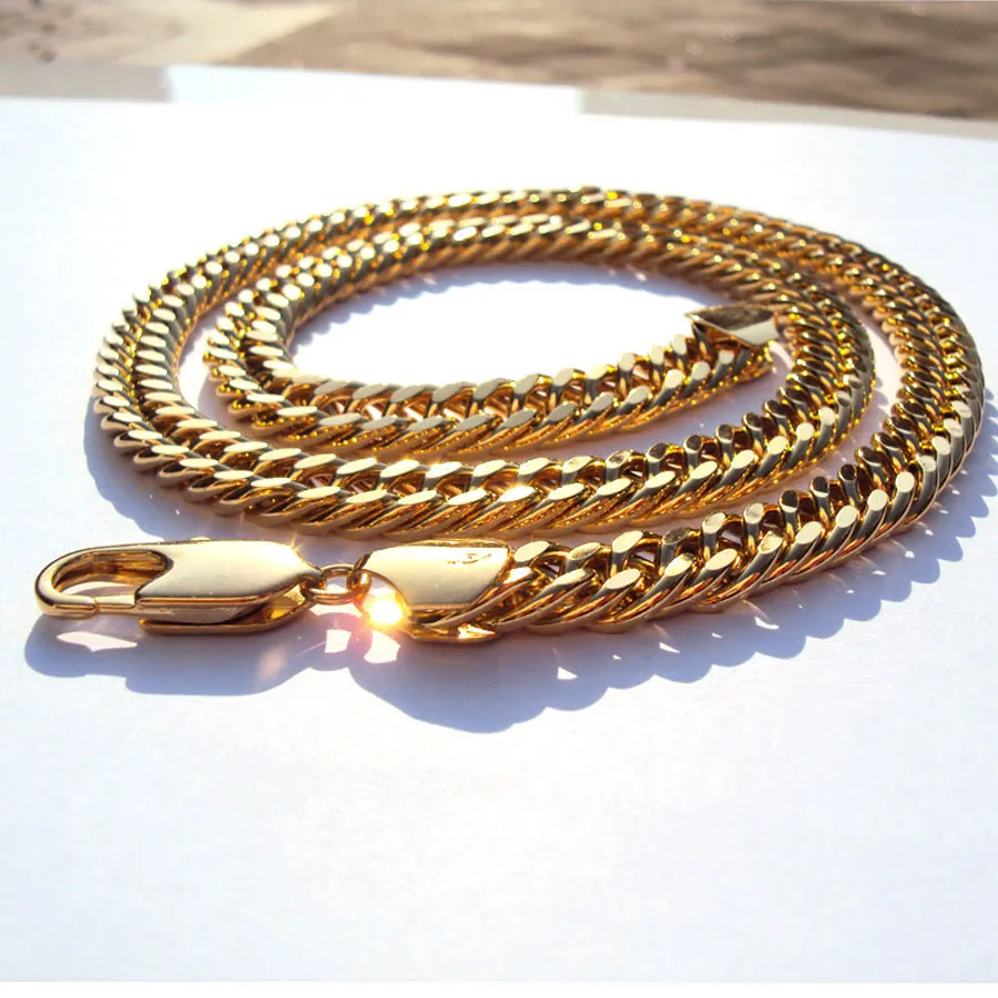 Men's Chain Heavy 22K 24K Thai Yellow Solid Gold Filled MIAMI Chain Necklace 24 inch Jewelry 10 mm Model Thick Chunky
