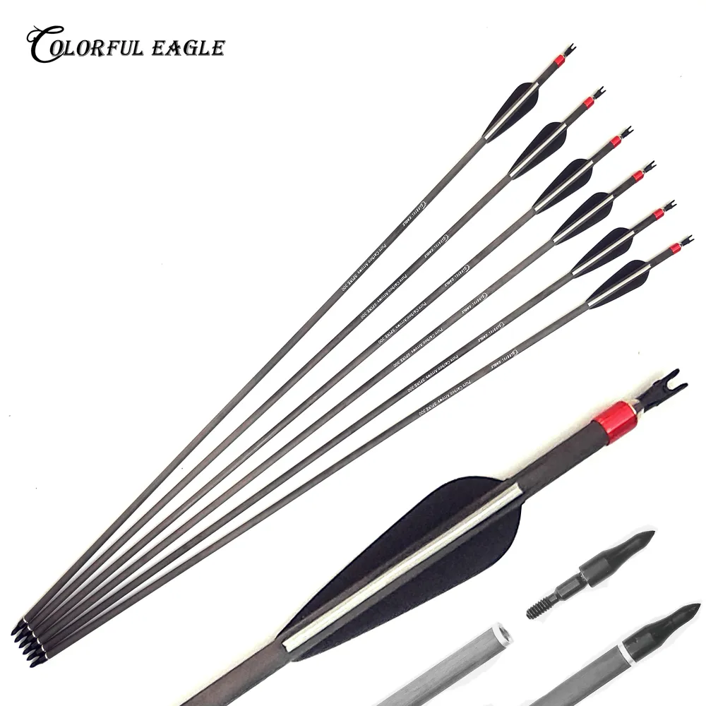 Archery 28"30"31" Pure Carbon Arrows Replaceable arrowheads Hunting bow Shooting 