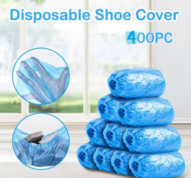 400PCS Waterproof Boot Covers Plastic Disposable Shoe Covers Elastic Protective Homes Overshoes Anti Slip Home Tools A40