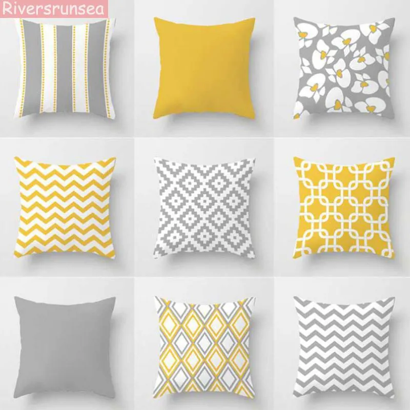 Nordic Style Yellow Grey Pillow Moderne Minimalistische Geometrische Strepen Rhombus Abstracte Kunst Kussen Home Decor voor Bureaustoel