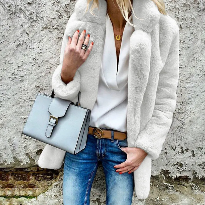 Women Winter Blends Designer Coats Pink White Faux Fur Warm Parka