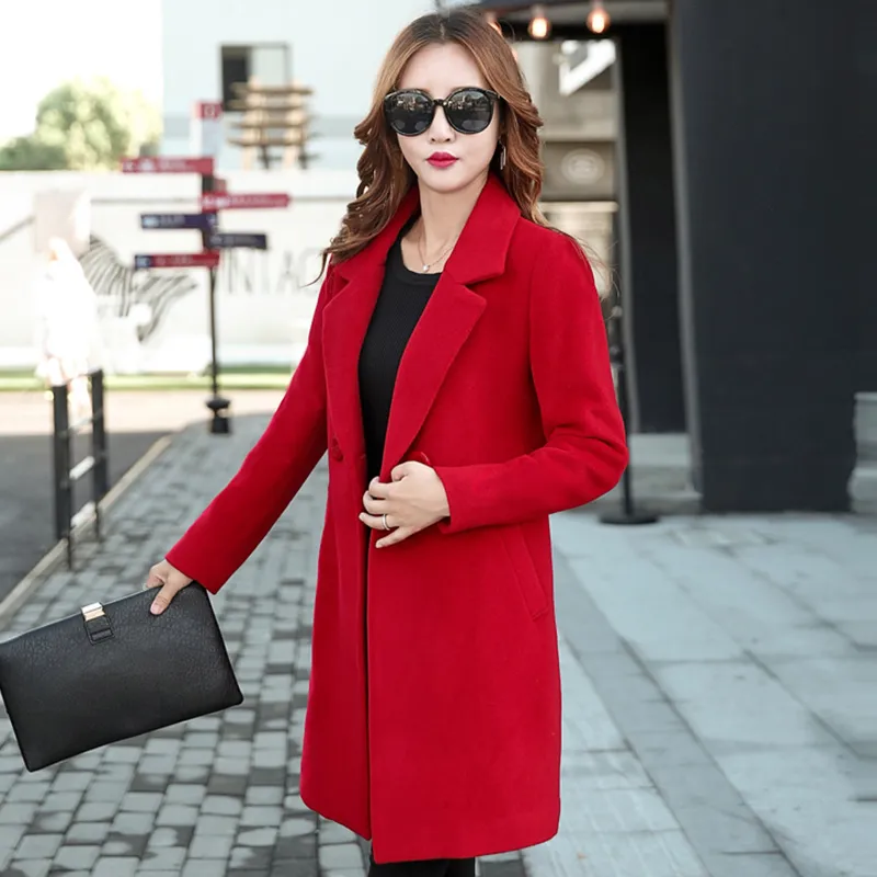 Wmswjh Autumn Winter jacket women overcoat wool coat suits plus size 4xl large big long black slim blend clothes outerwear WJM36