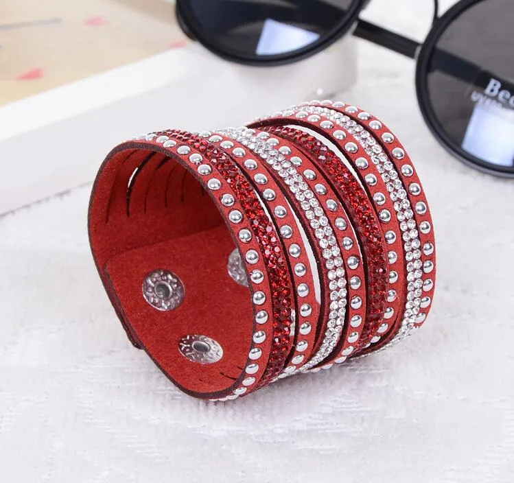 Bracelet enroulé à la mode avec strass Slake, bracelets à breloques en cuir de luxe avec cristal étincelant, cadeaux de noël