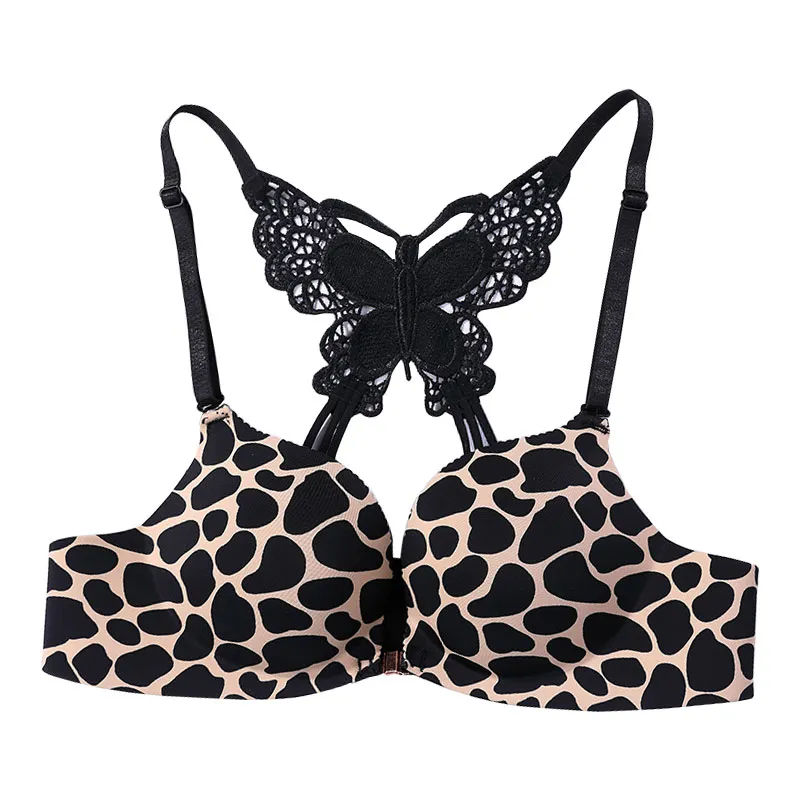 Bras Women Leopard Print Front Closure Wireless Sexy Girl Underwear Set  Gathered Small Chest Buckle Bra Beauty Back Lingerie From Romperpant,  $44.09