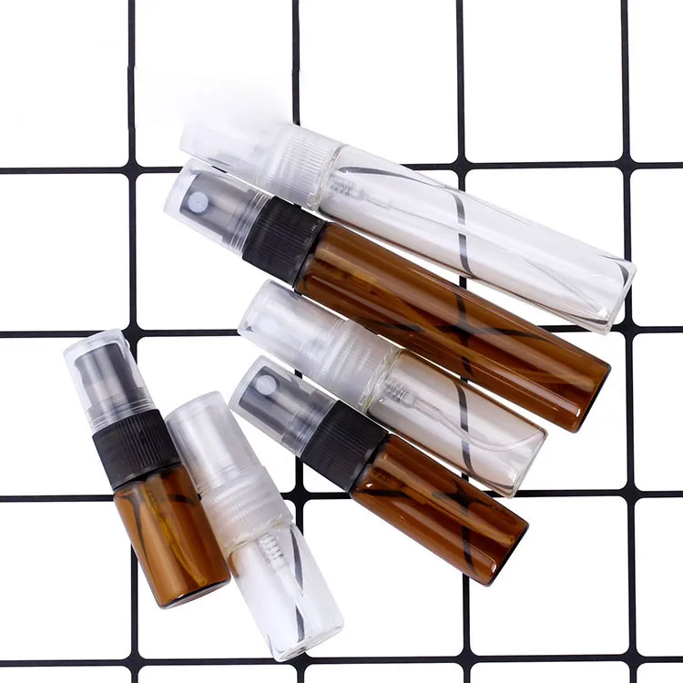 Vente en gros écologique 3ML 5ML 10ML verre bouteilles de pulvérisation bouteille de parfum clair ambre avec pulvérisateur à pompe à brouillard fin