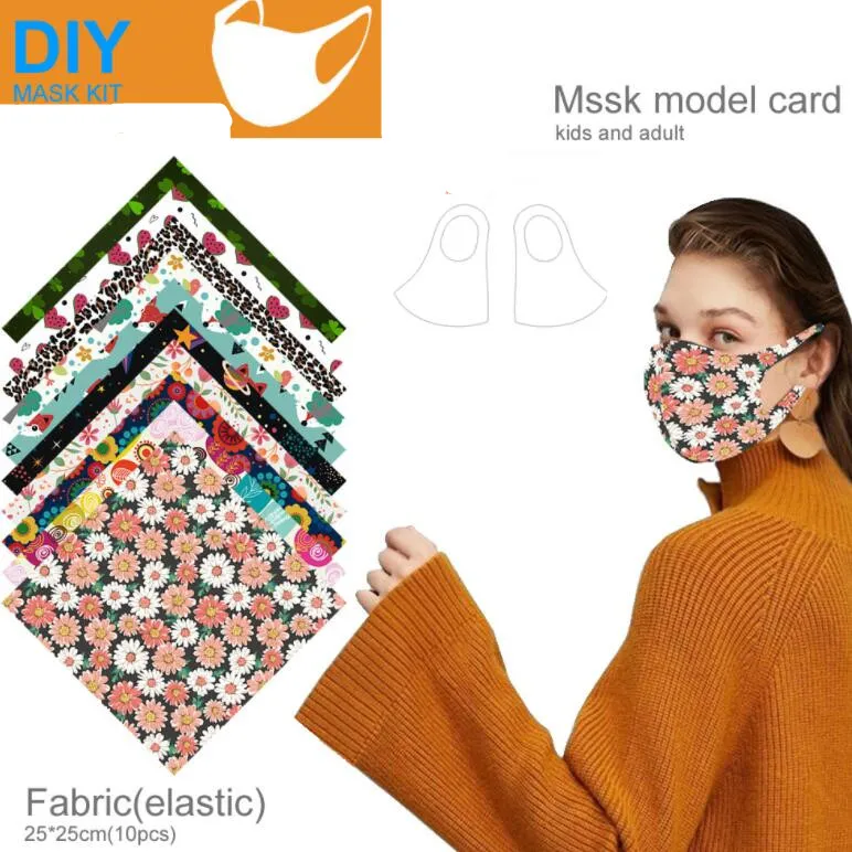 DIY Face Mask Kit: Floral Printed Fabric, Elastic Ear Loops, Self-Made ...