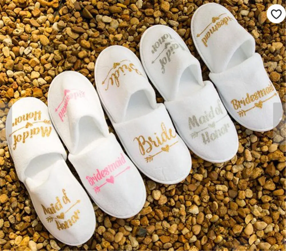 Mode Bruid Slippers Bruid Tribe Bruidsmeisje Maid of Honor Trouwschoenen Bruids Party Spa Day Kip Nacht Bruiloft Gunsten