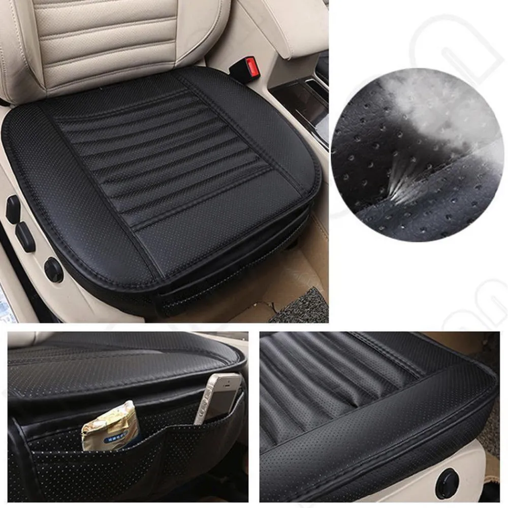 Högkvalitativ 1pcs svart bilstol utan ryggstöd PU Läder Bamboo Charcoal Car Sittkudde Automobiles Protective Nearl Slip Colle Seat