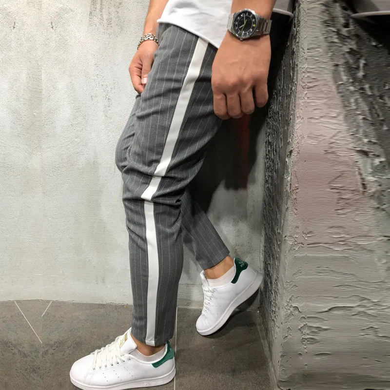 Men s Checkered Ankle Pants Side Striped Streetwear in Casual Slim Fit