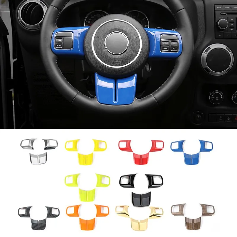 Couvercle décoratif de boutons de volant ABS, 3 pièces, accessoires d'intérieur automobile de haute qualité pour Jeep Wrangler JK 2011 – 2017